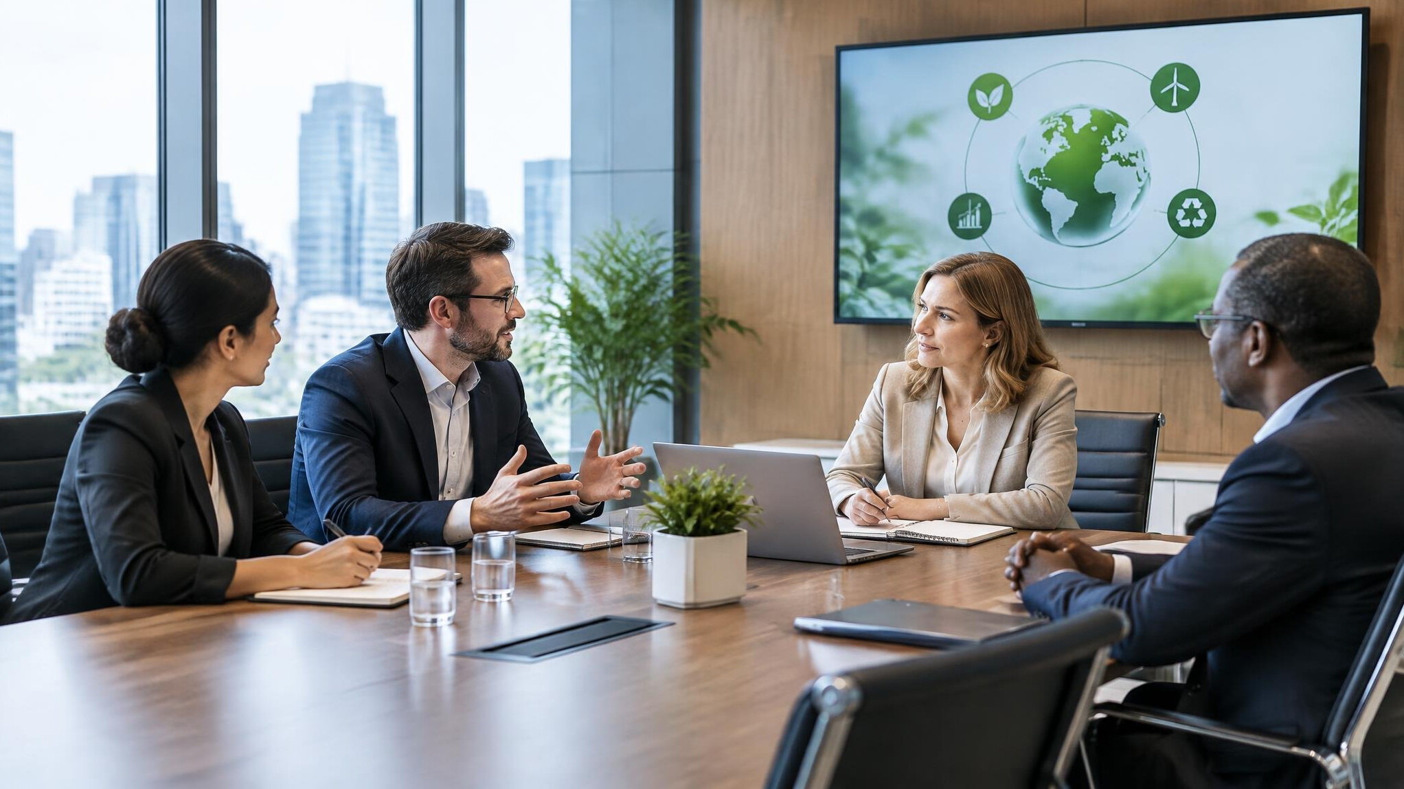 business team discussing sustainability